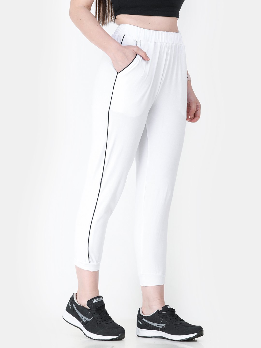 White Solid Track Pants