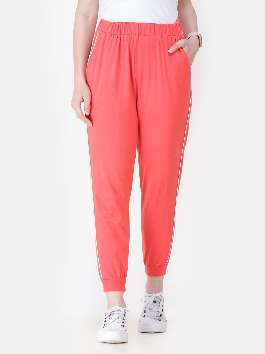 Coral Solid Track Pants