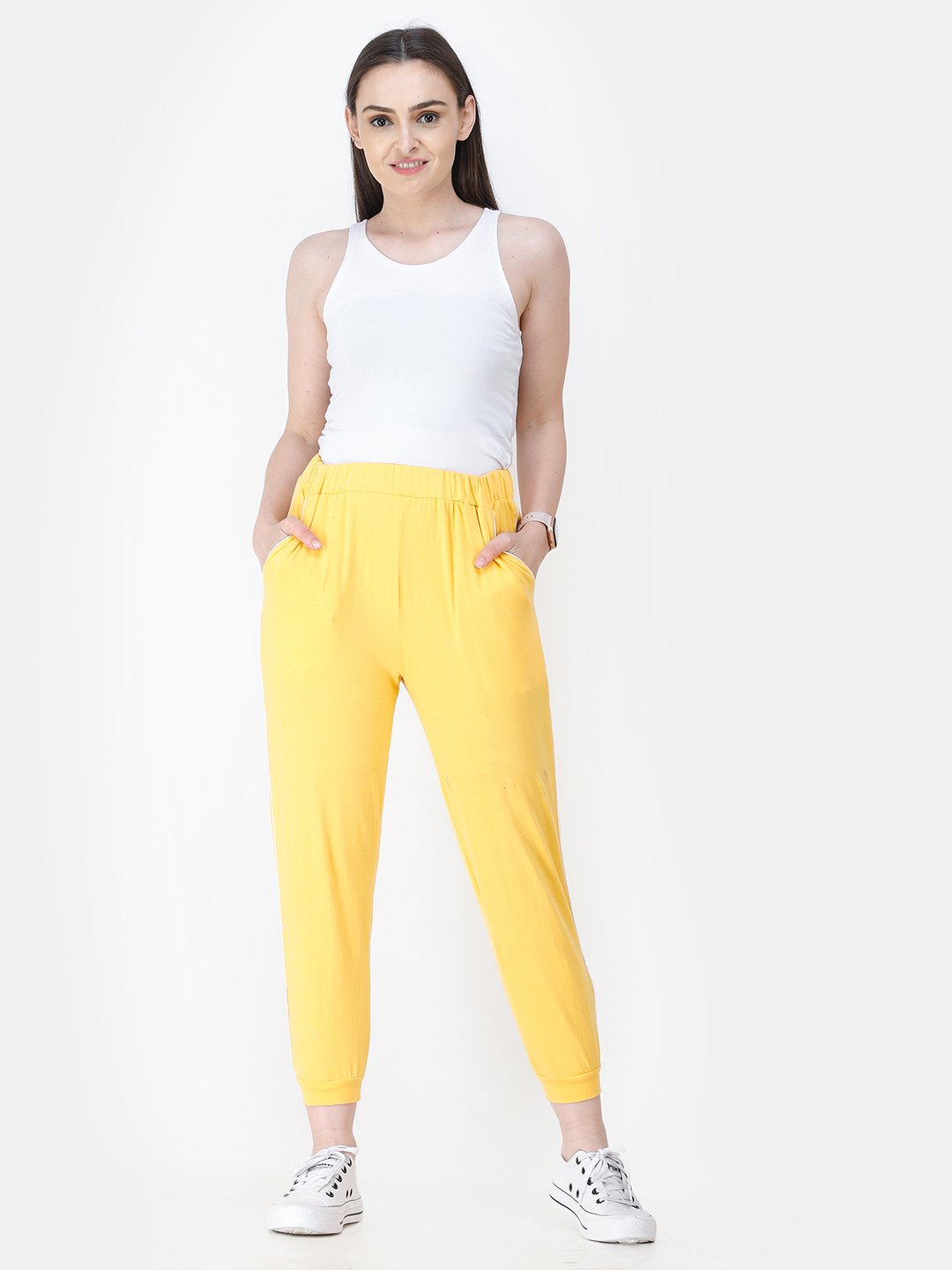 Yellow Solid Track Pants