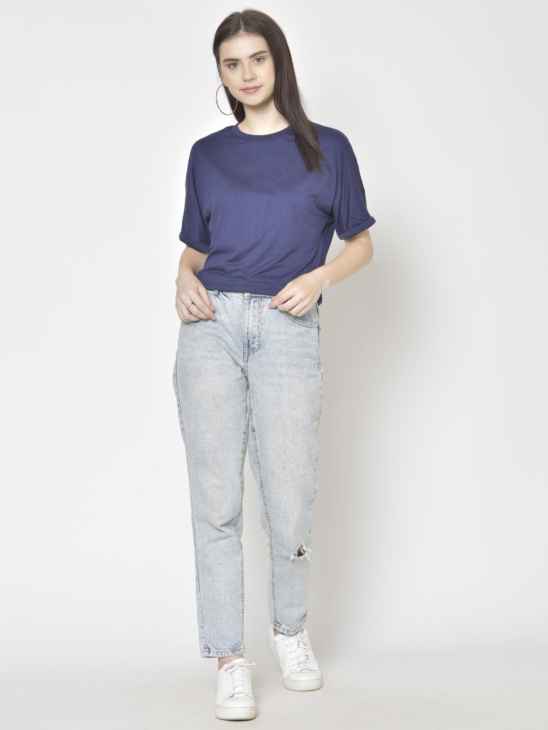 Cation Navy Blue Solid Top