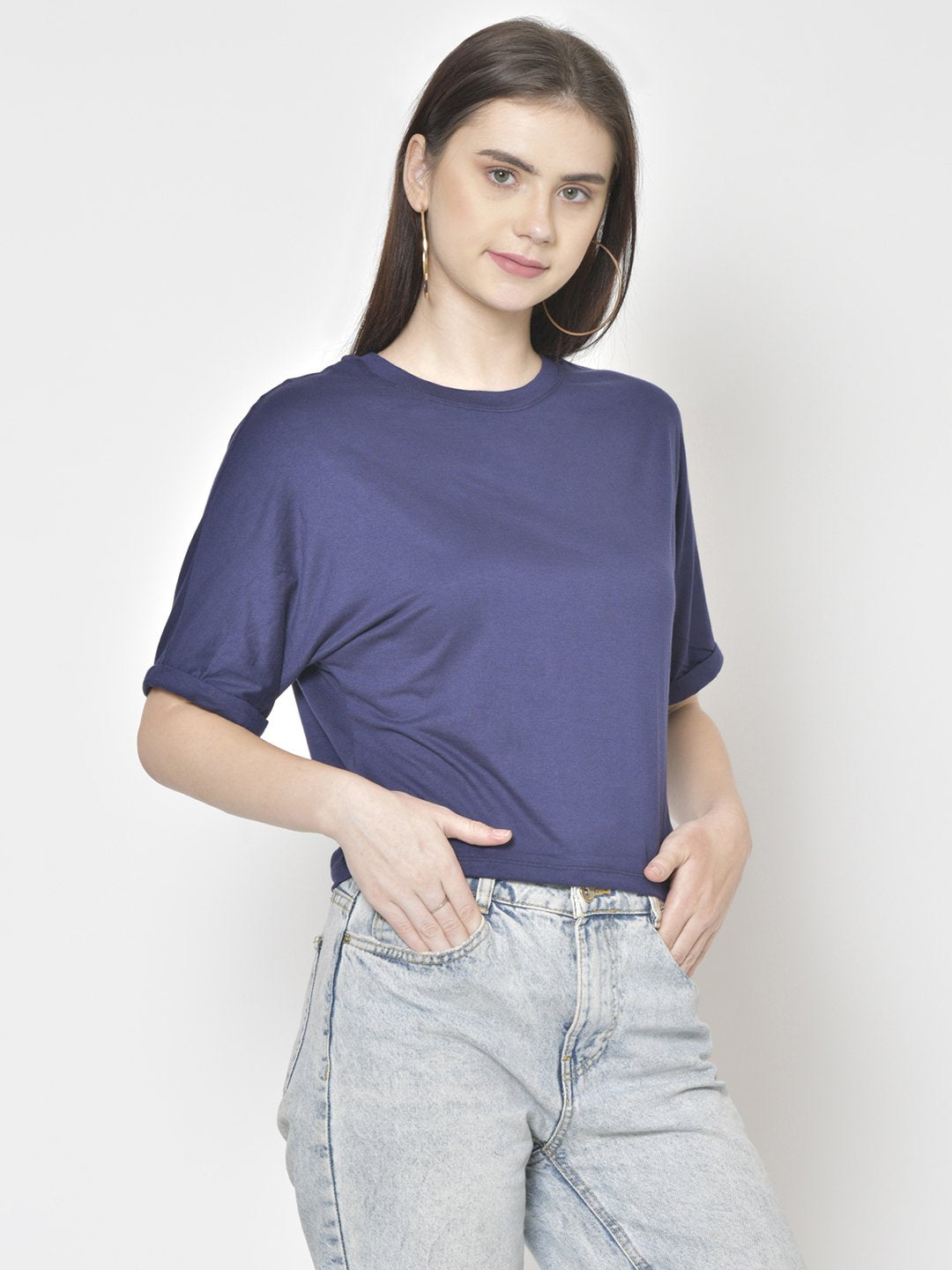 Cation Navy Blue Solid Top