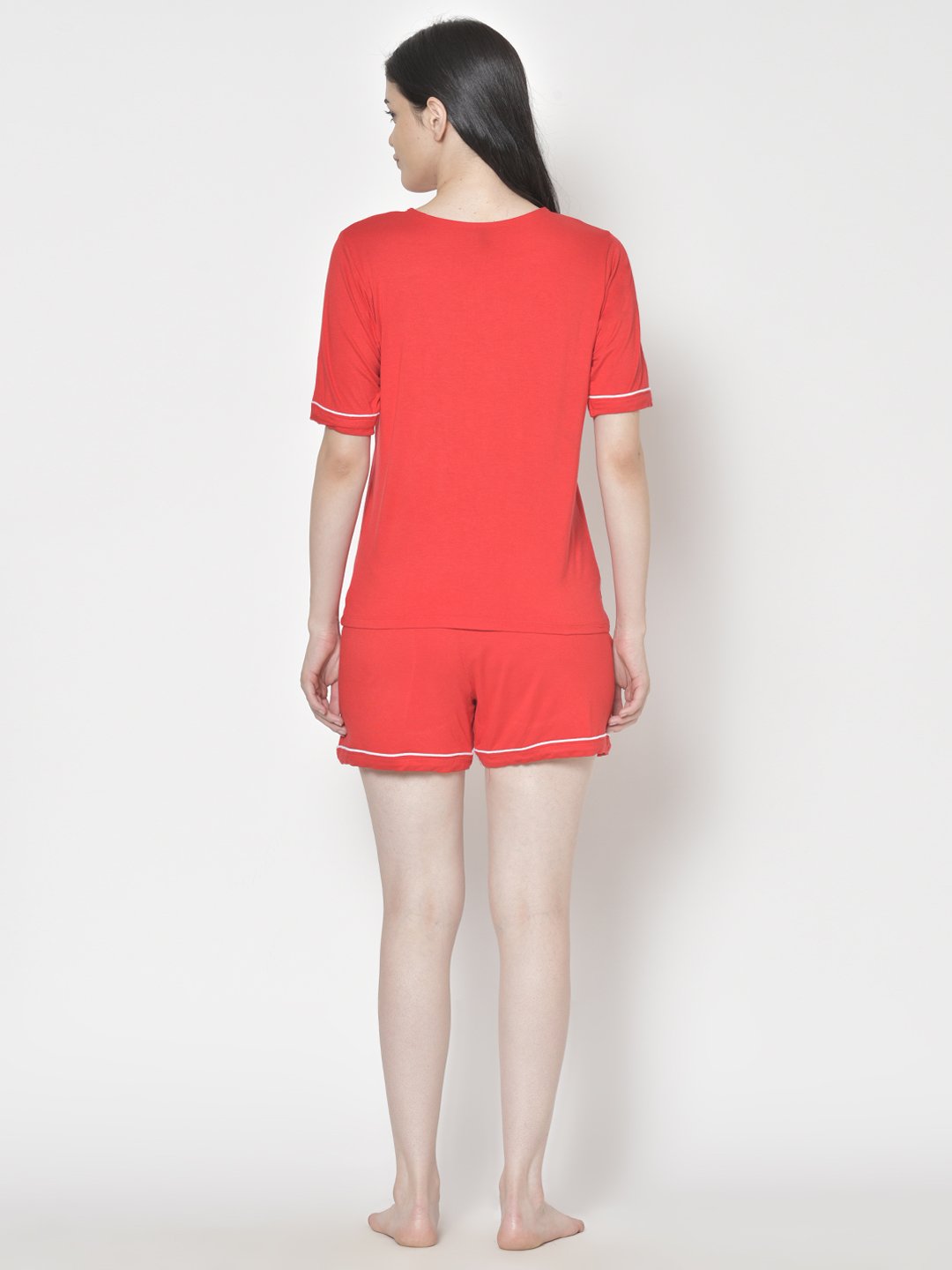Cation Red Solid Night Suit