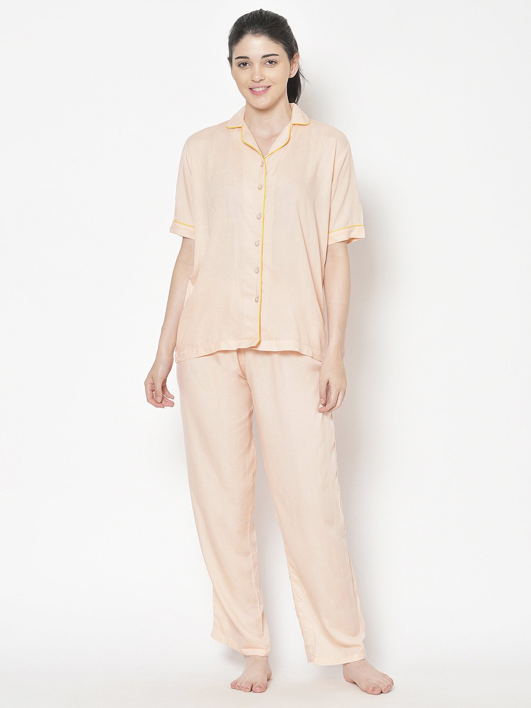 Cation Peach Solid Night Suit