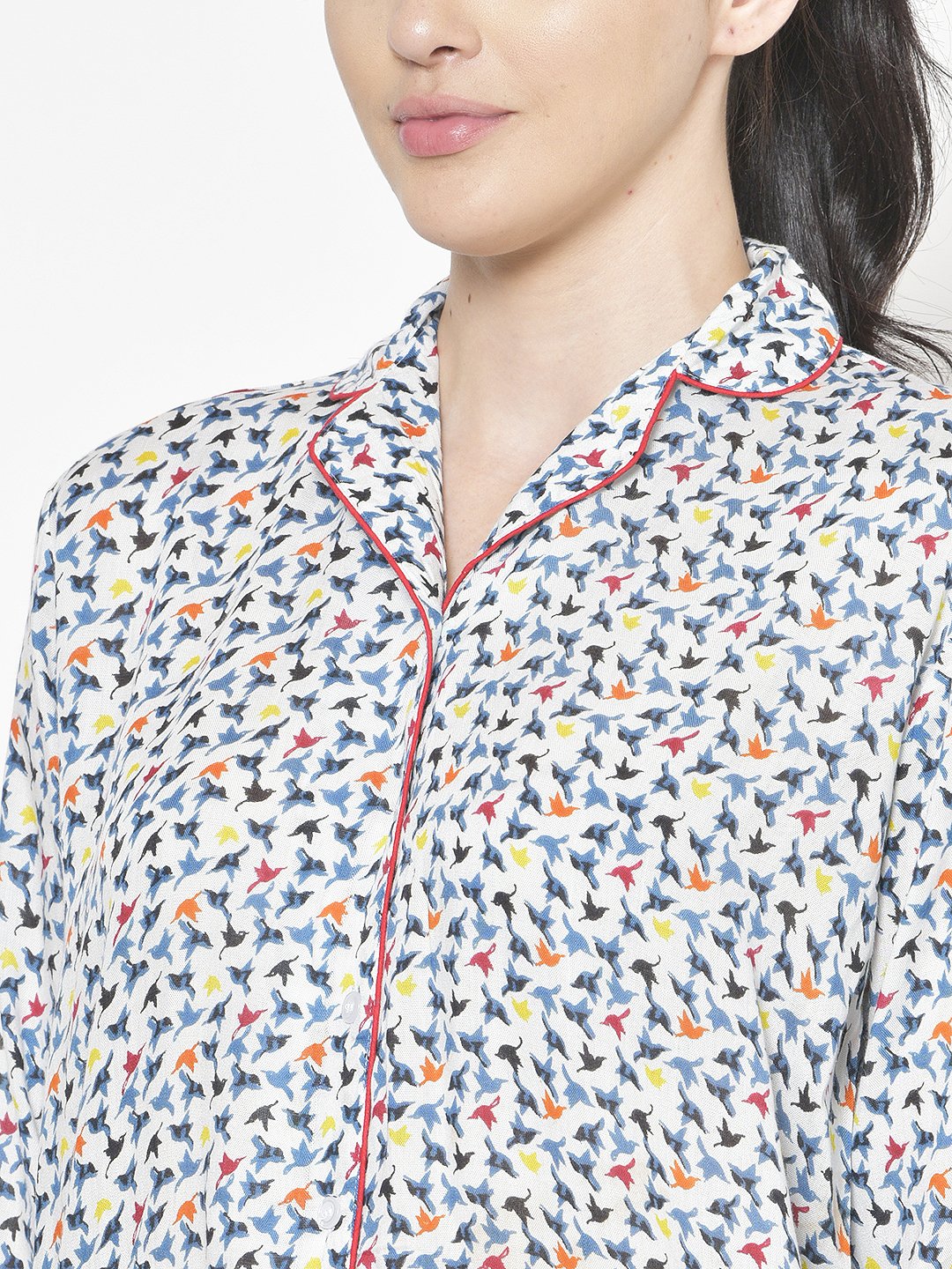 Cation Blue Solid Night Suit & White Printed Night Suit