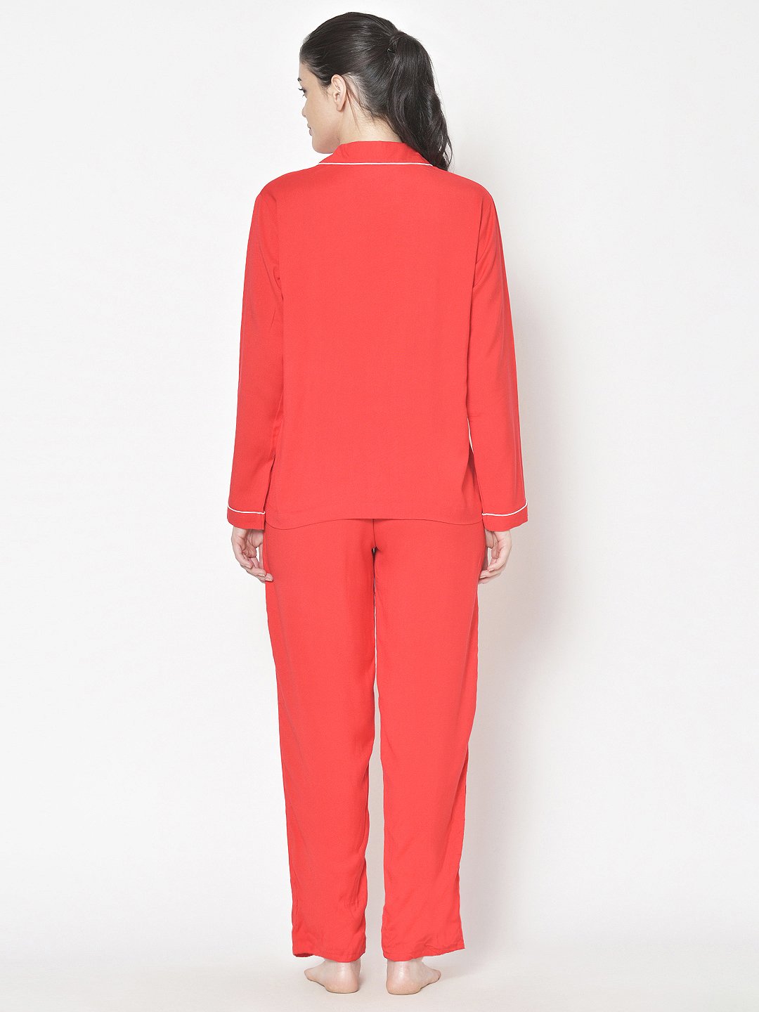 Cation Red Solid Night Suit