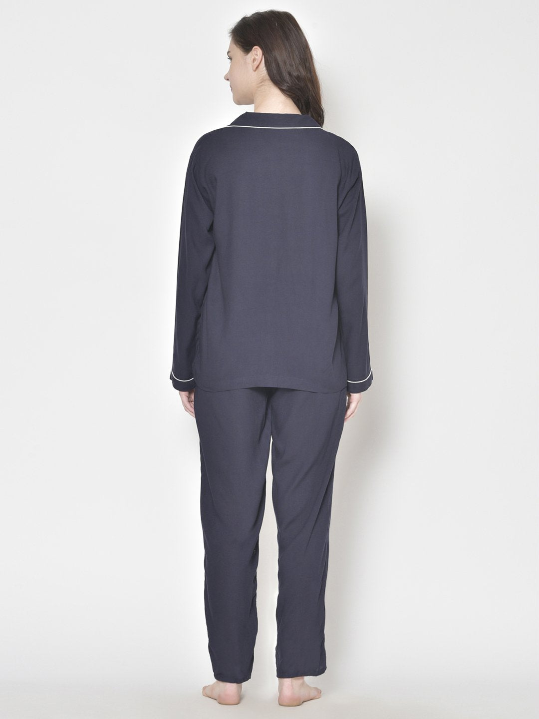 Cation Navy Blue Solid Night Suit