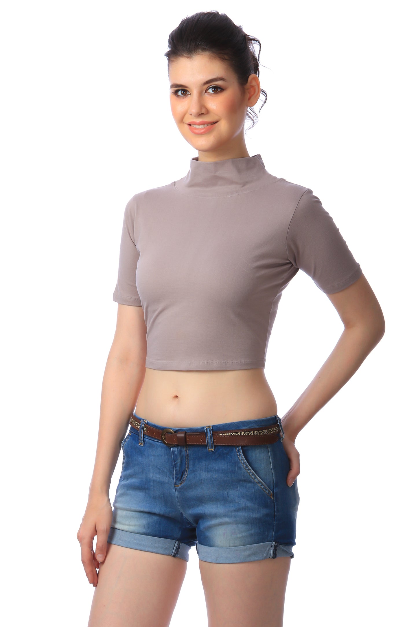 Cation Beige Cotton Crop Top