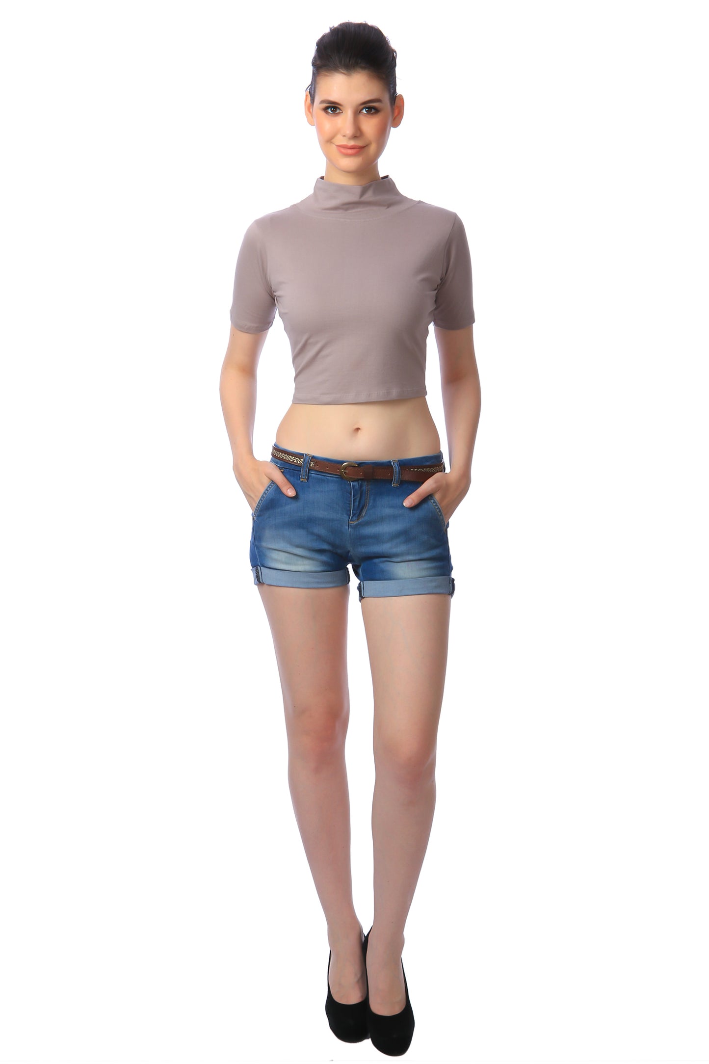 Cation Beige Cotton Crop Top