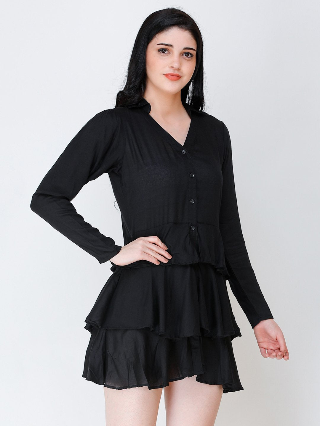 SCORPIUS BLACK CASUAL FRILL DRESS