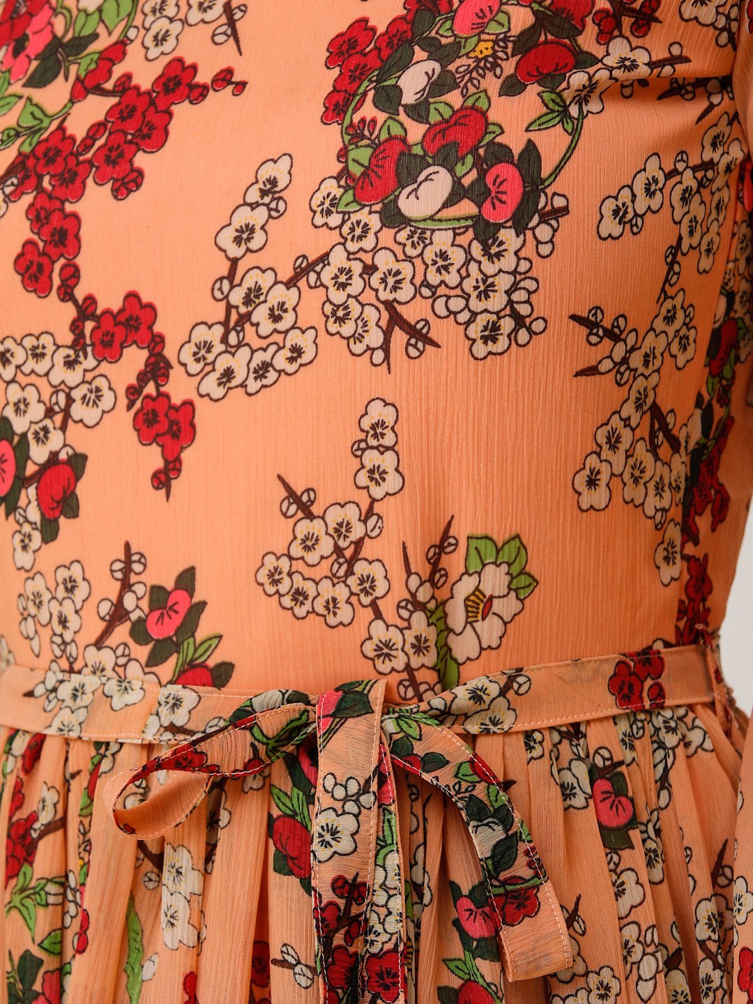 SCORPIUS ORANGE PRINTED MAXI DRESS WITH BELT