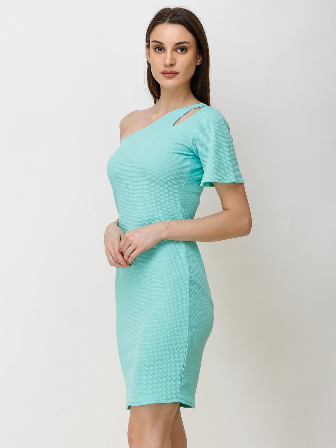 SCORPIUS GREEN ONE SHOULDER BODYCON DRESS