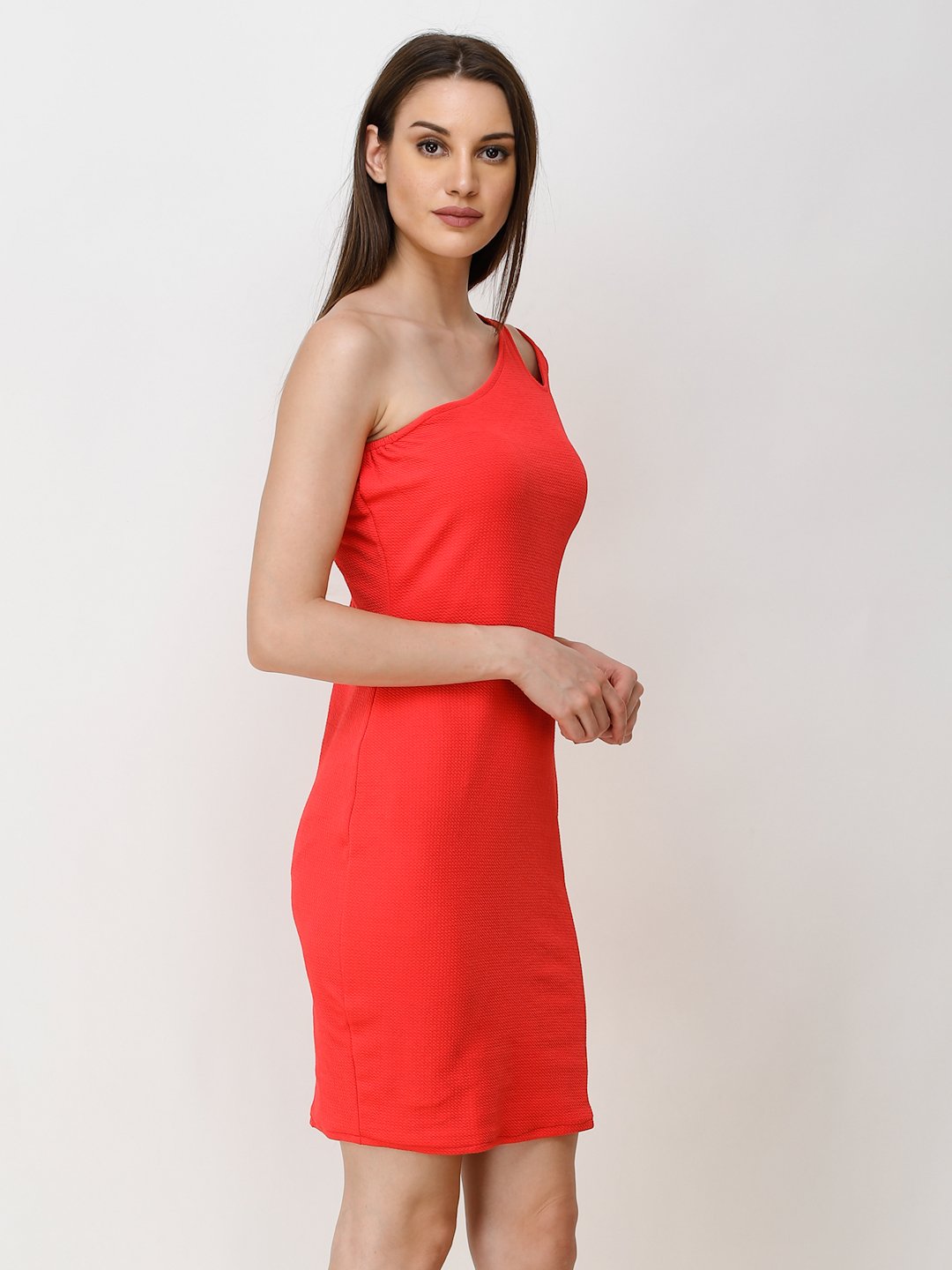 SCORPIUS RED ONE SHOULDER BODYCON DRESS