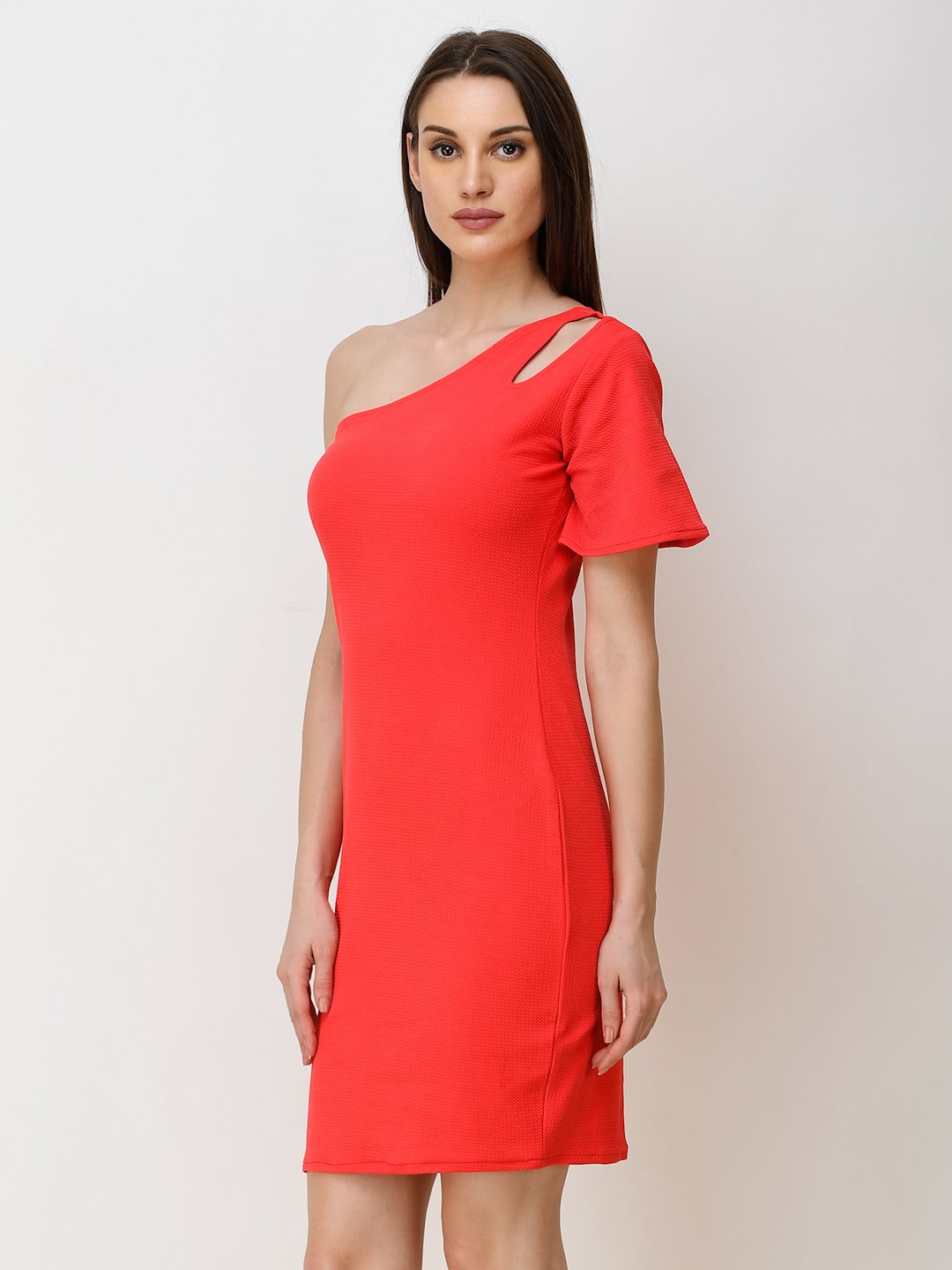 SCORPIUS RED ONE SHOULDER BODYCON DRESS