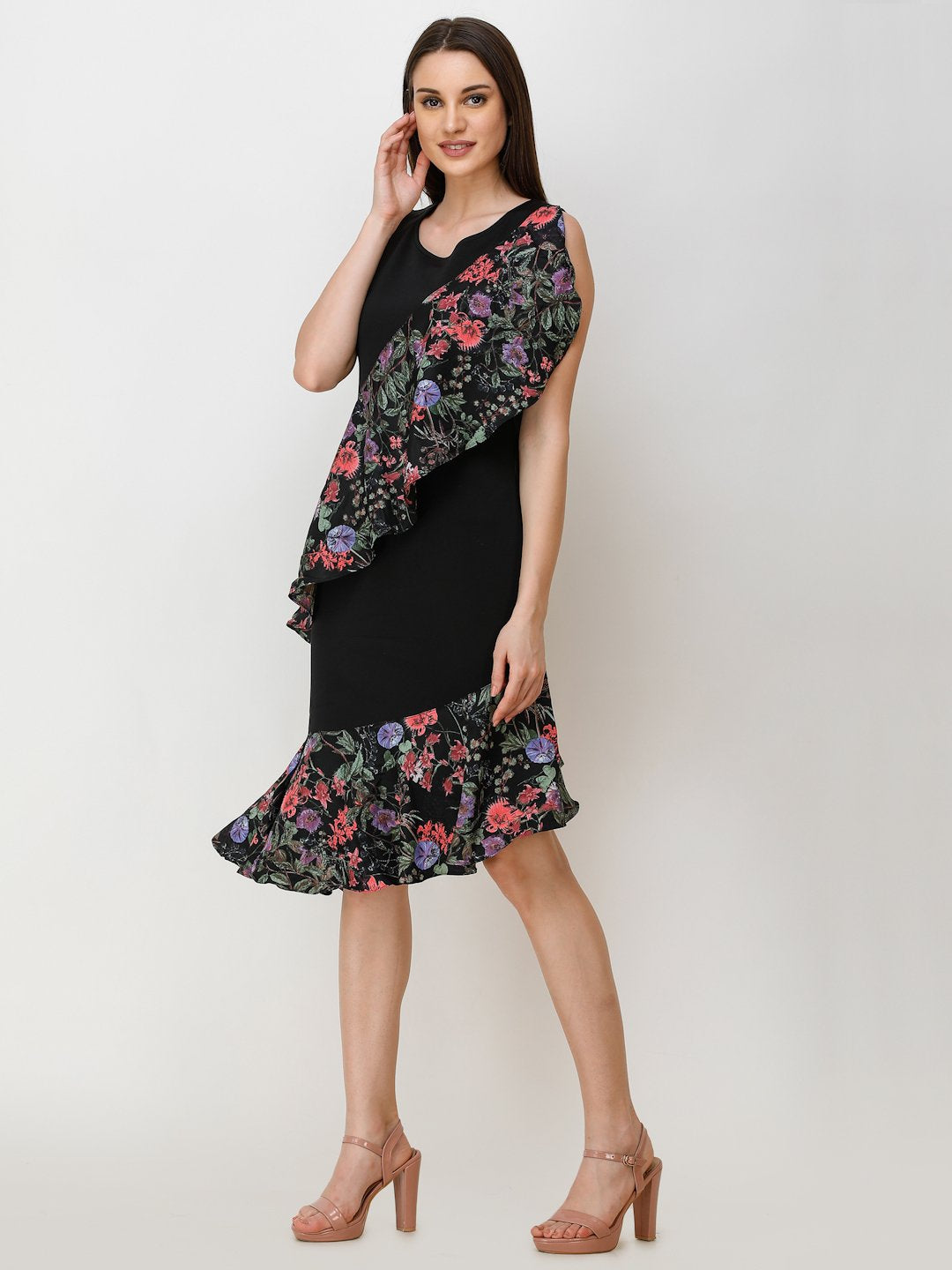 SCORPIUS BLACK BODYCON FRILL DRESS