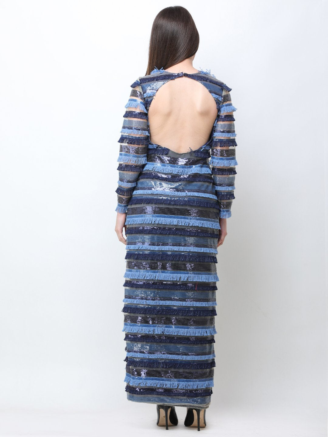 Scorpius Blue front cut sequin dress