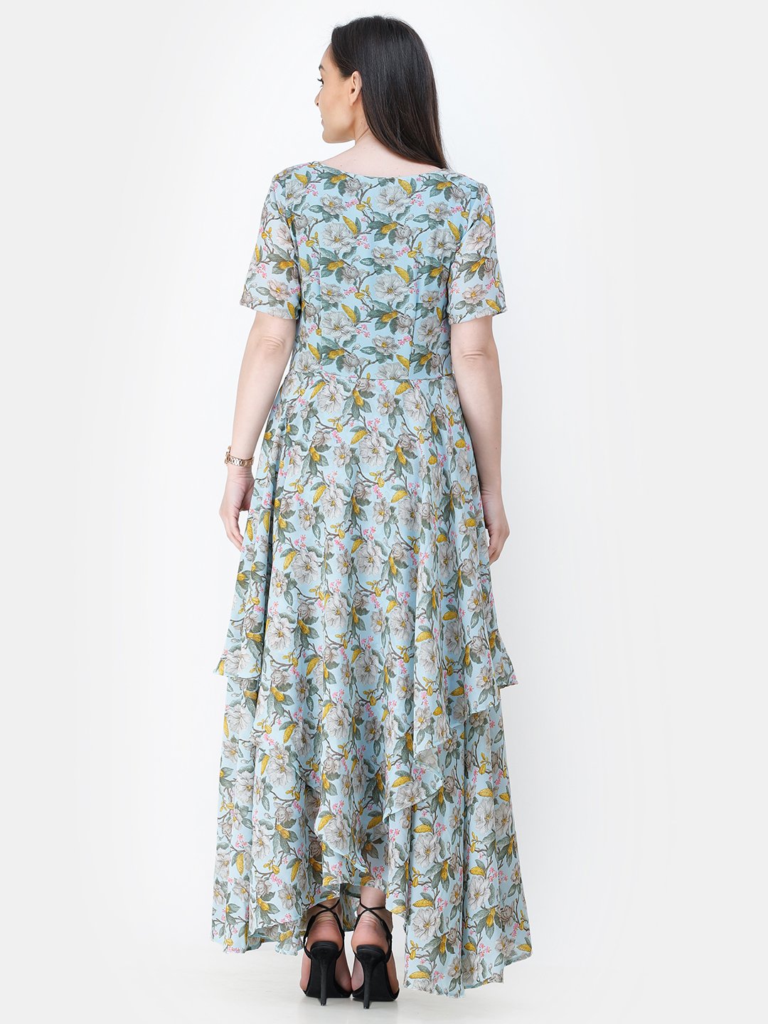 Scorpius light blue floral frilled long dress