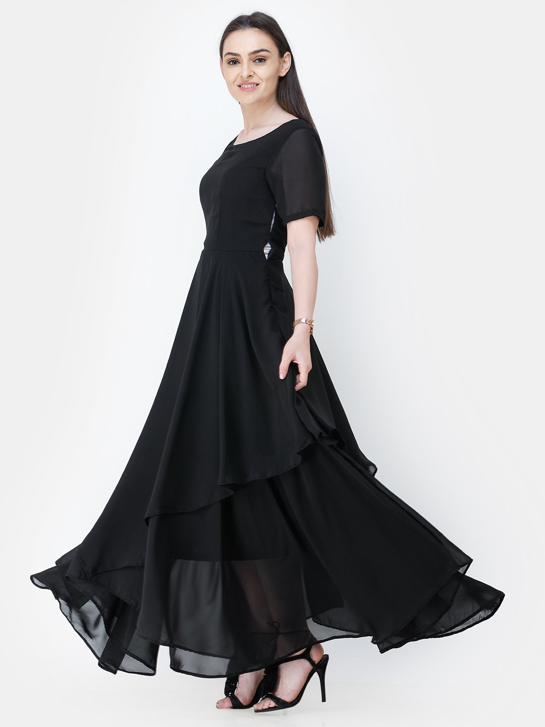 Scorpius black frilled long dress