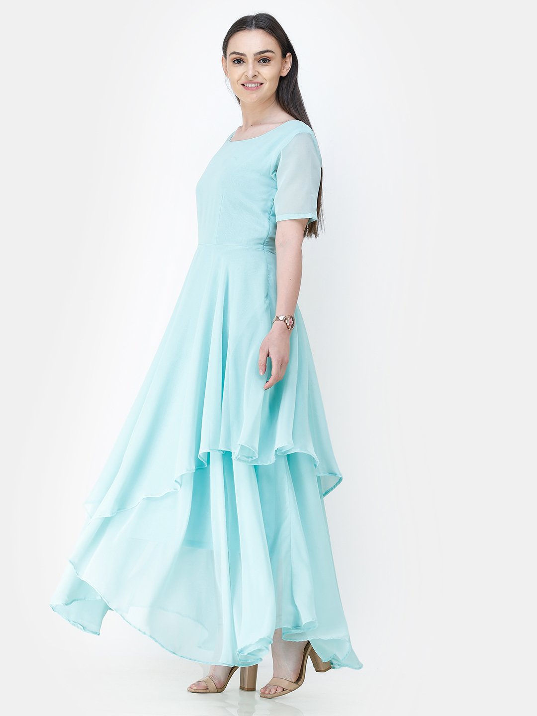 Scorpius sky-blue frilled long dress