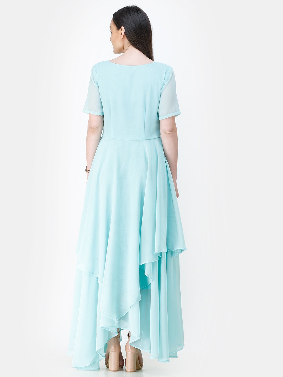 Scorpius sky-blue frilled long dress