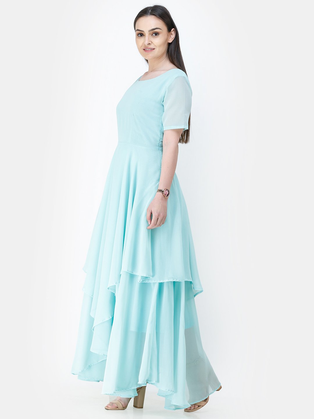 Scorpius sky-blue frilled long dress