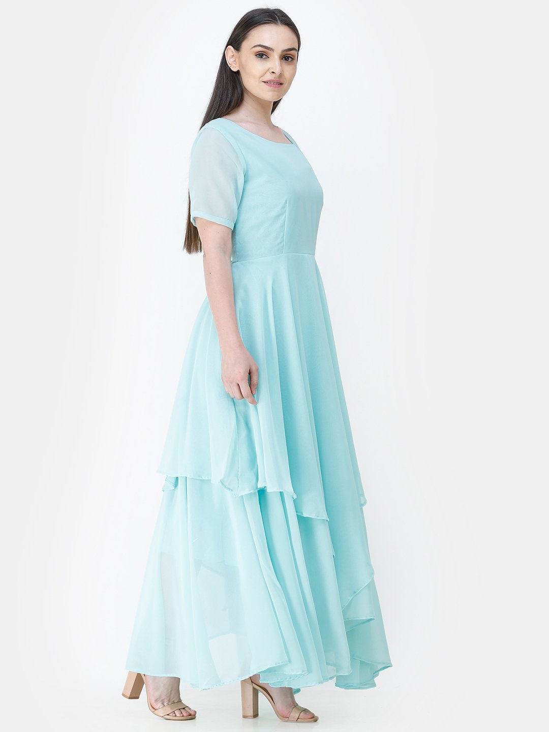 Scorpius sky-blue frilled long dress