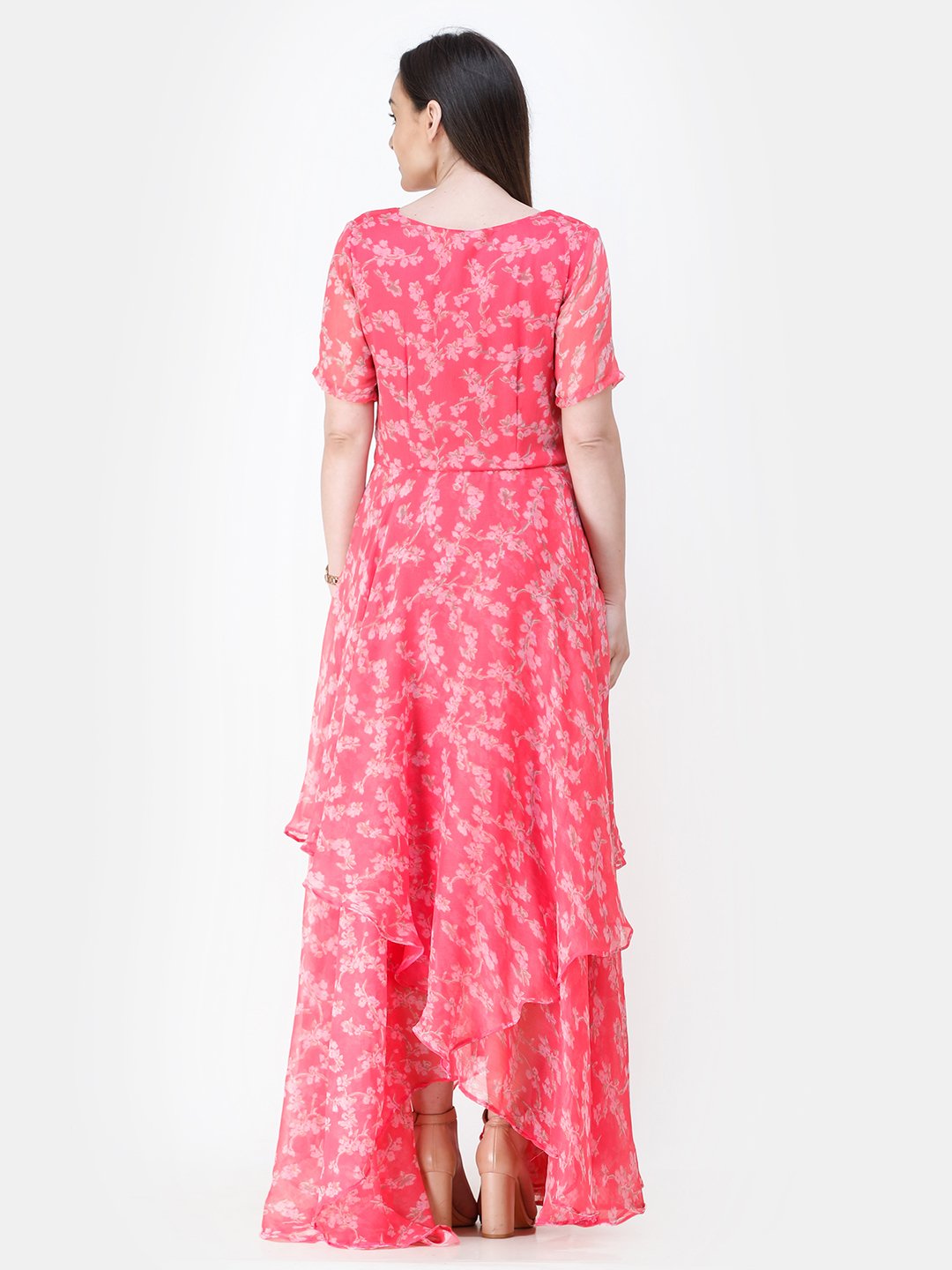 Scorpius pink floral frilled long dress