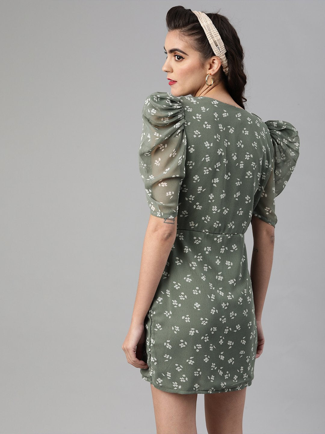 SCORPIUS Printed mini power shouder dress