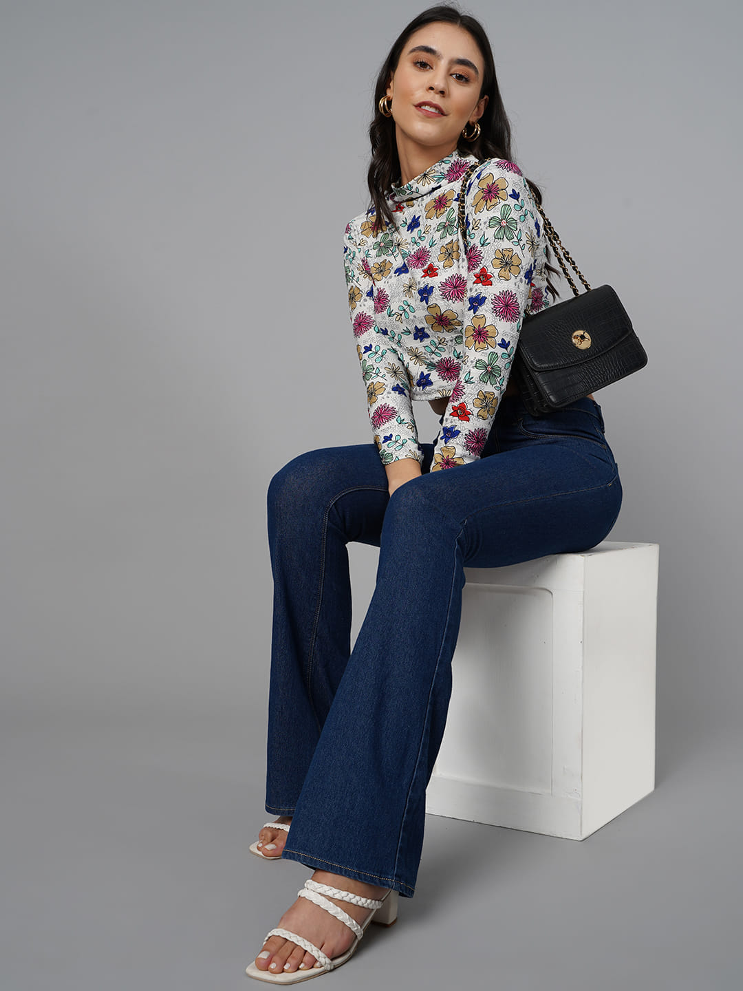 SCORPIUS White Printed High Neck Top