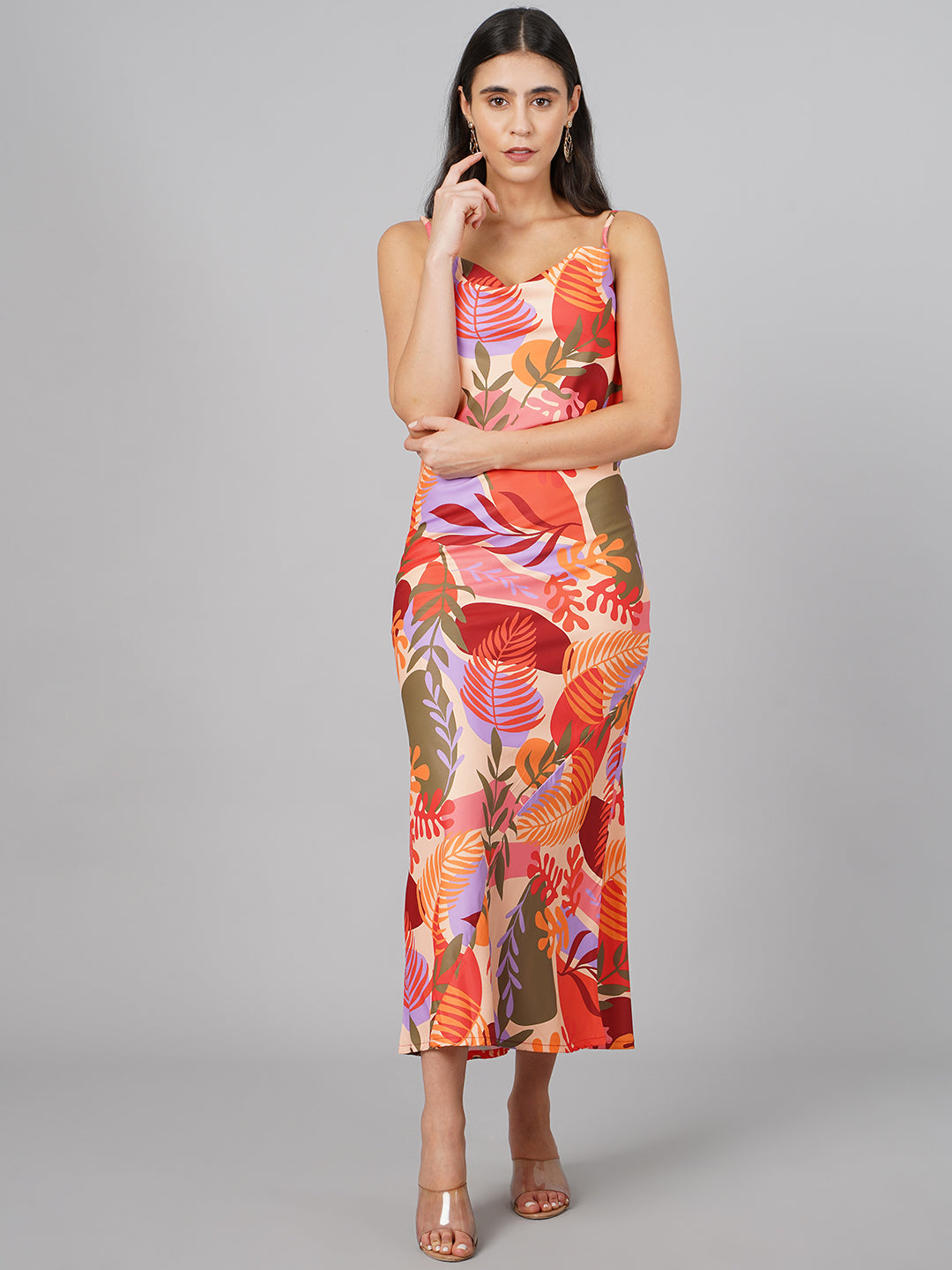 SCORPIUS Satin Red Printed Dress