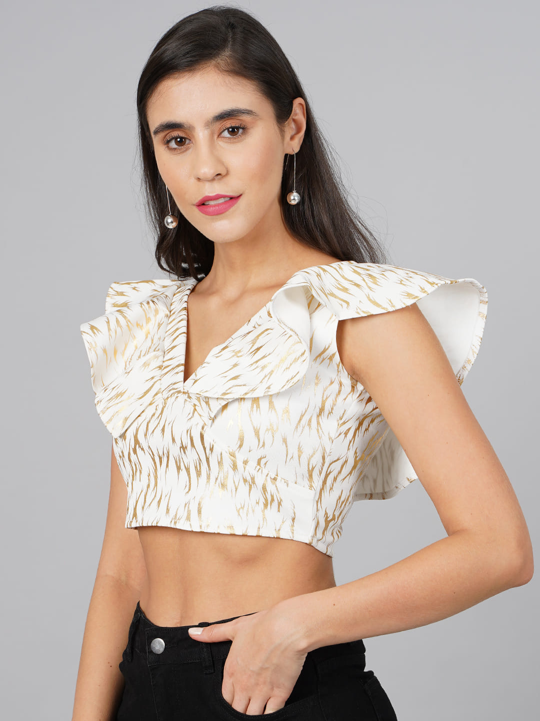 SCORPIUS White & Gold Frill Top