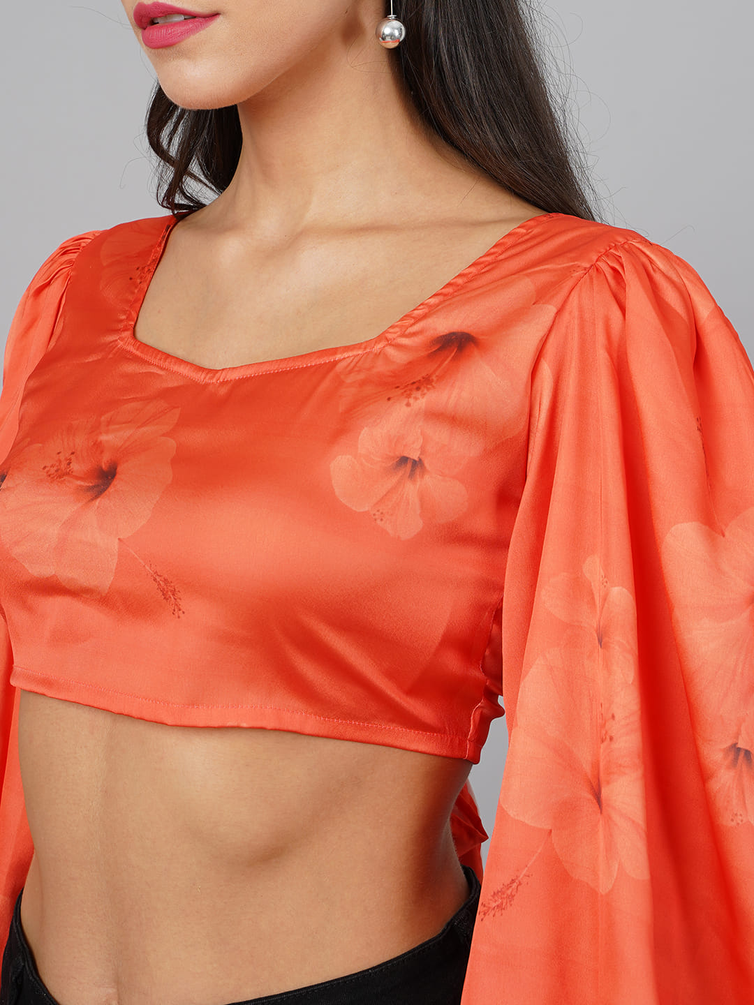 SCORPIUS Orange Floral knot Top