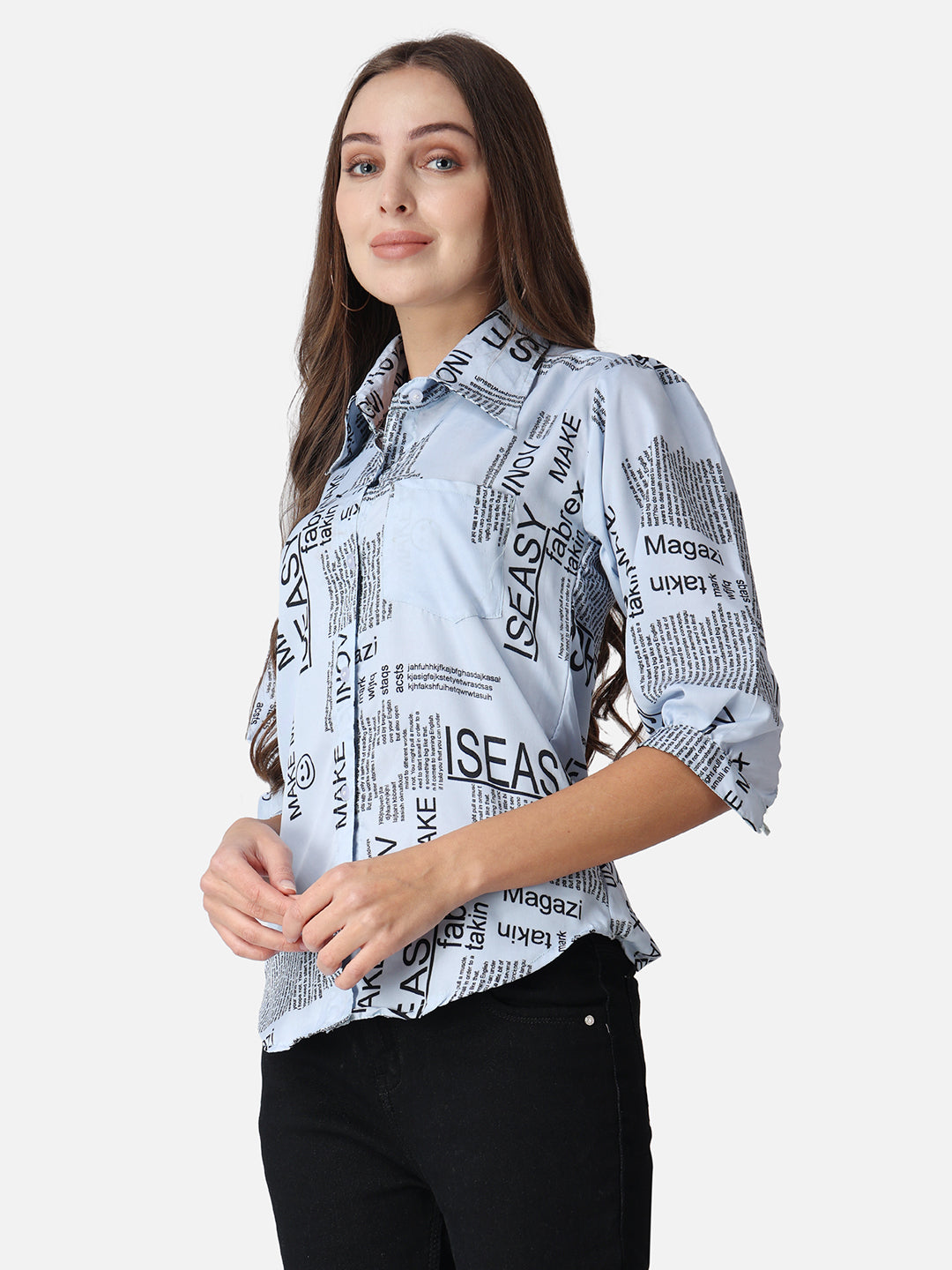 SCORPIUS Typography Blue Printed Casual Shirt