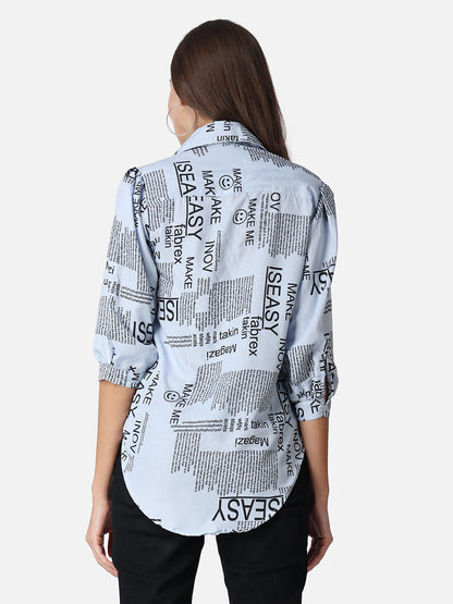 SCORPIUS Typography Blue Printed Casual Shirt
