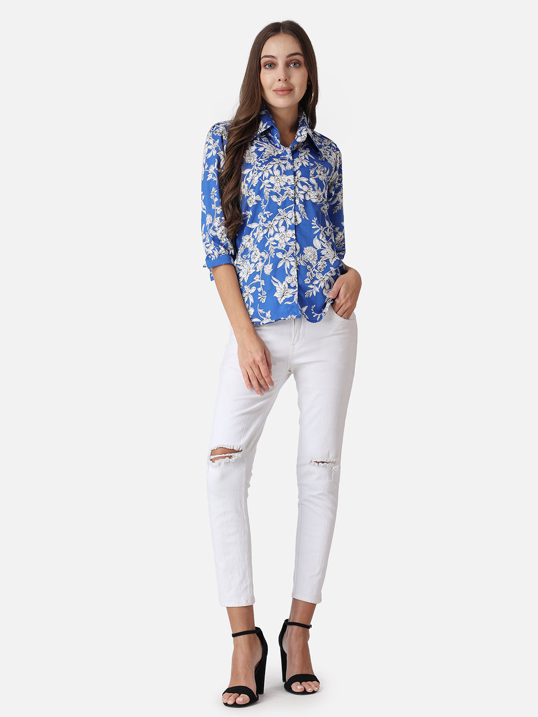 SCORPIUS Blue Floral Printed Casual Shirt