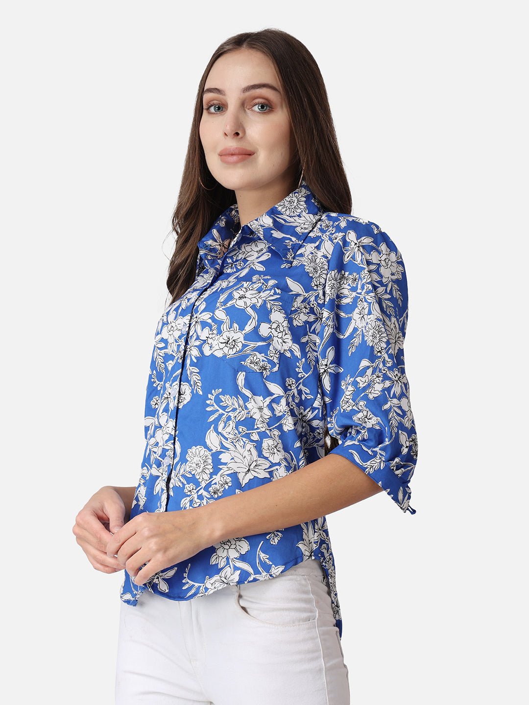 SCORPIUS Blue Floral Printed Casual Shirt