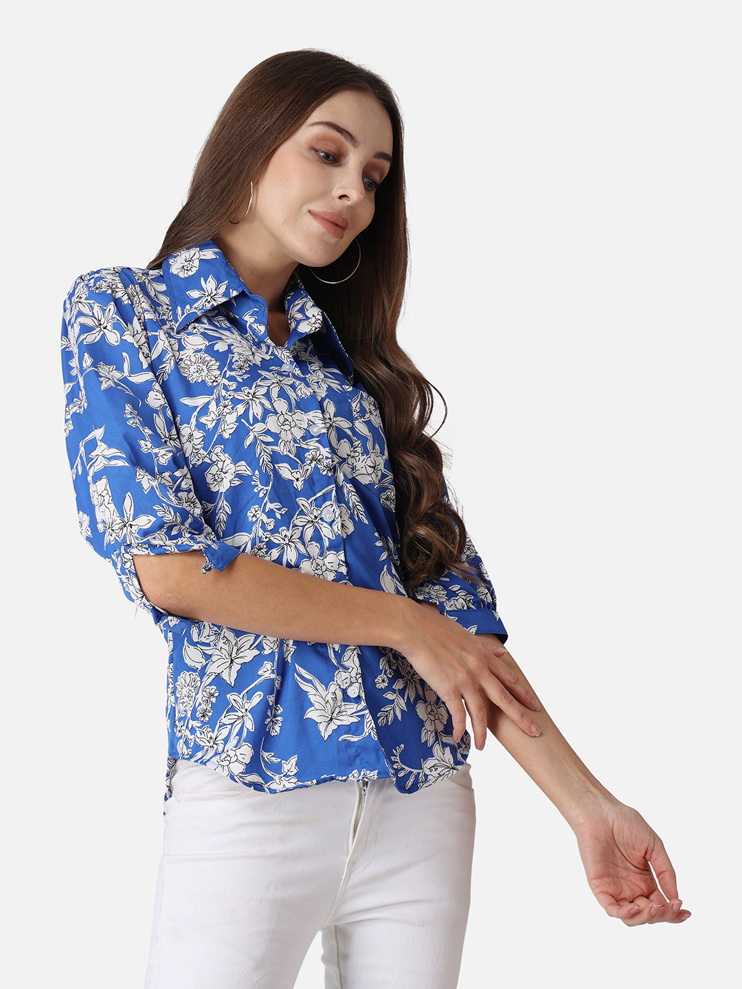 SCORPIUS Blue Floral Printed Casual Shirt