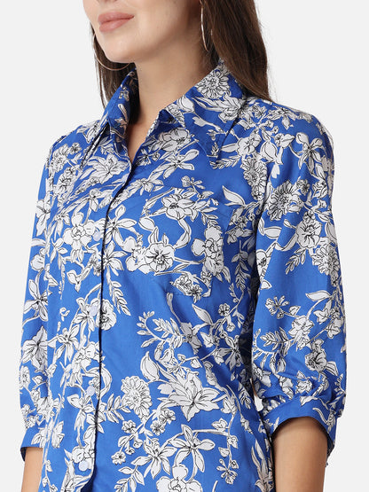 SCORPIUS Blue Floral Printed Casual Shirt