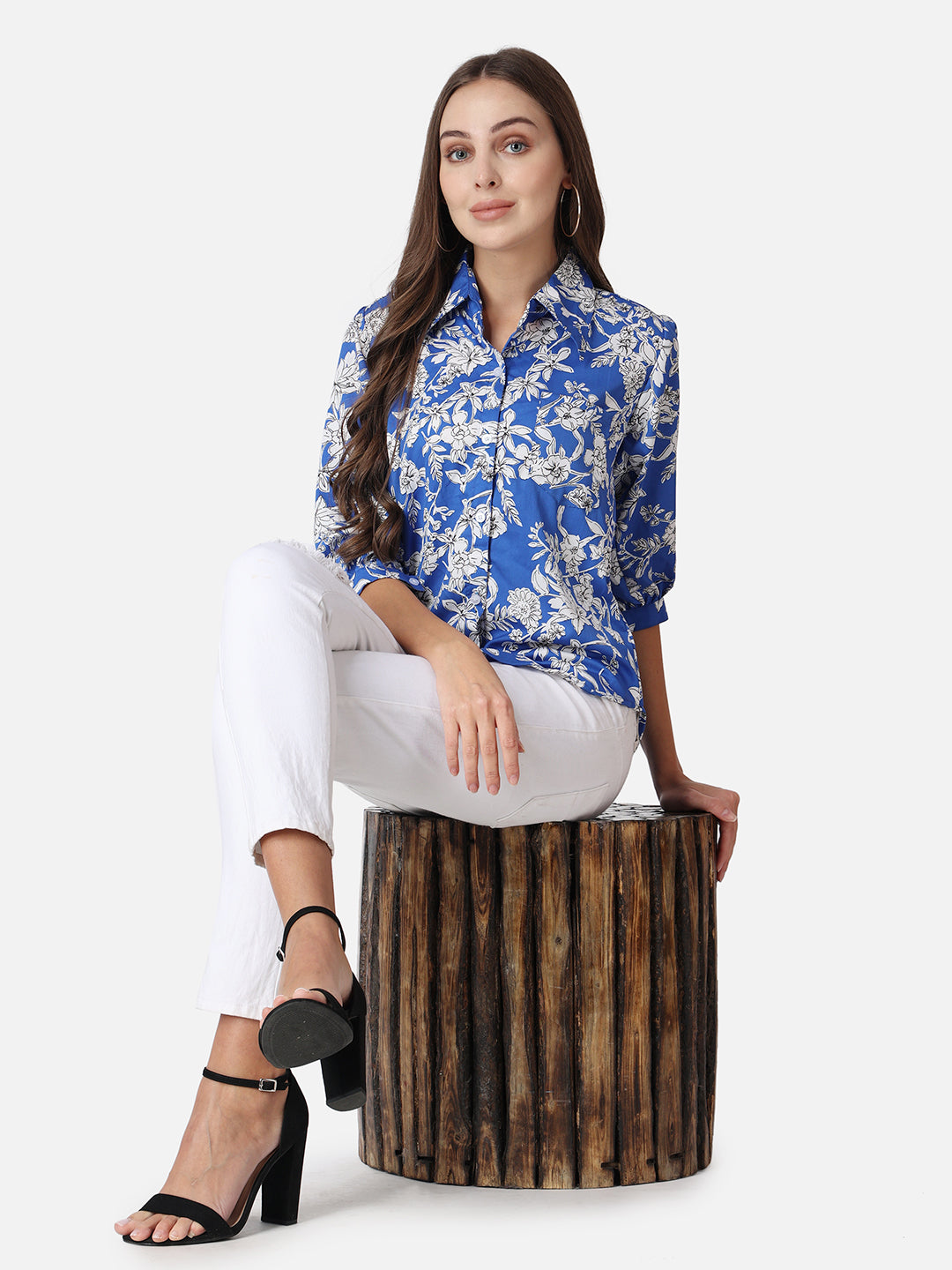 SCORPIUS Blue Floral Printed Casual Shirt