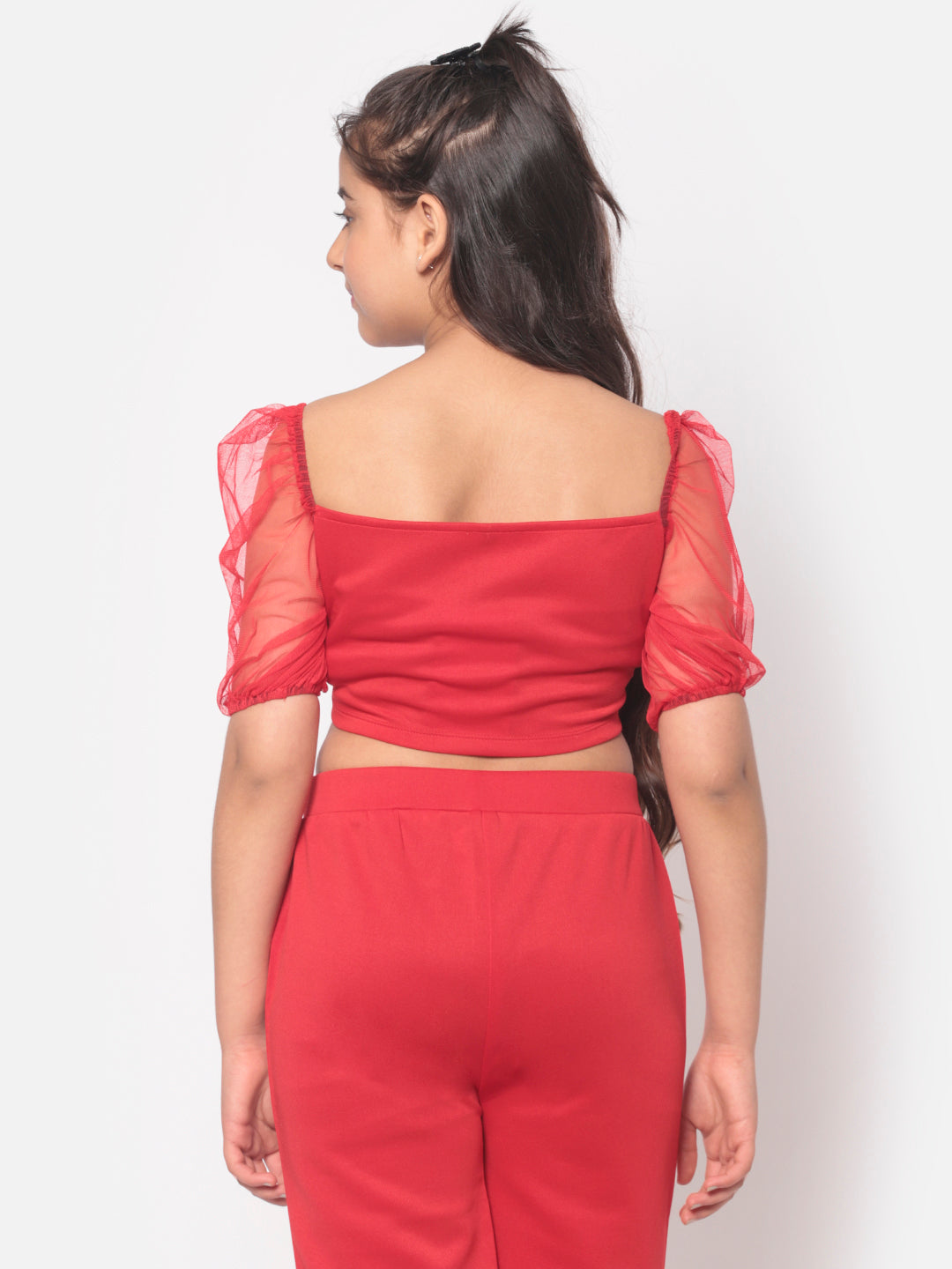 MINOS Solid Red Net sleeve Top