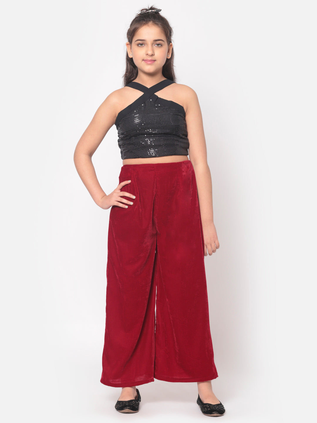 MINOS Maroon Velvet Palazzo