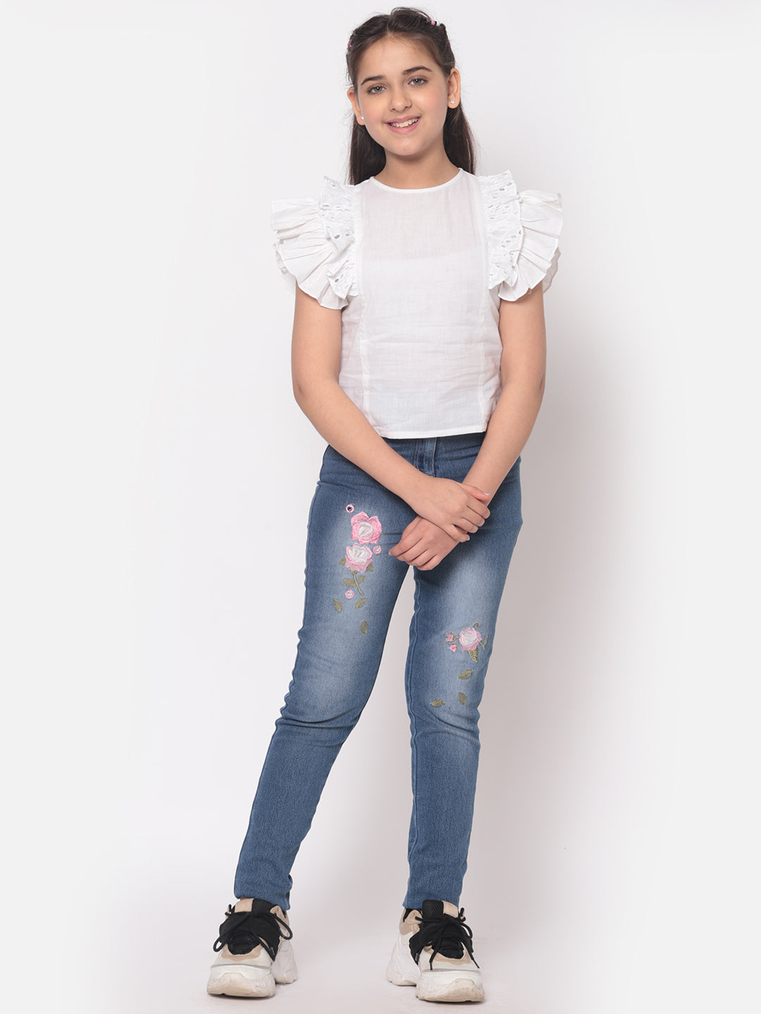 MINOS Solid White Frill Top