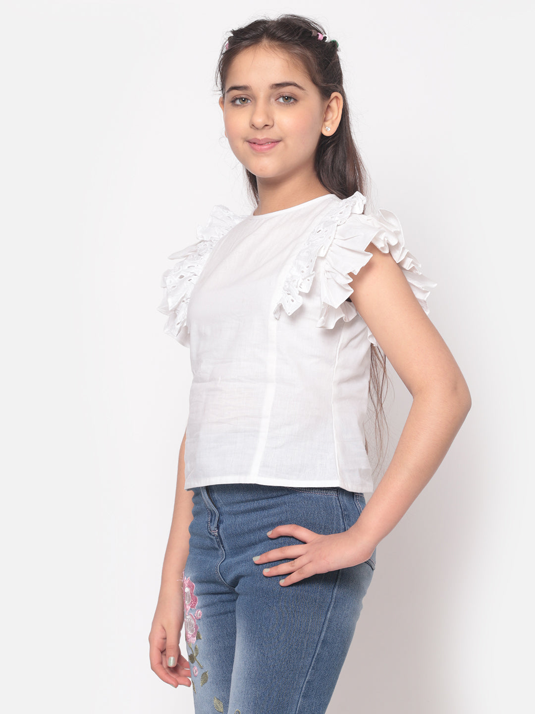 MINOS Solid White Frill Top