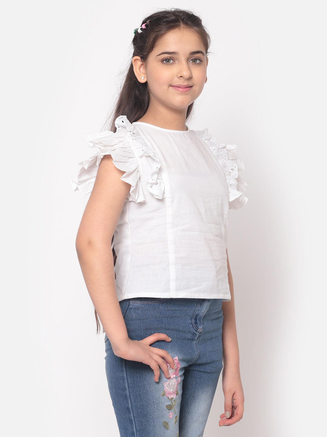 MINOS Solid White Frill Top