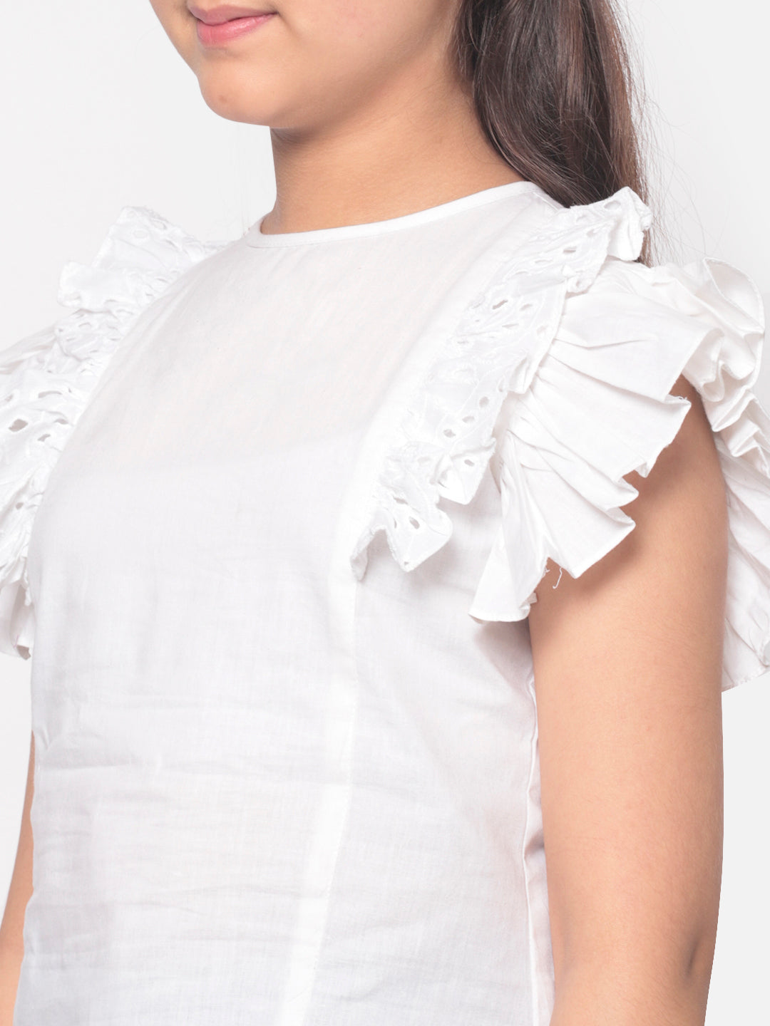 MINOS Solid White Frill Top