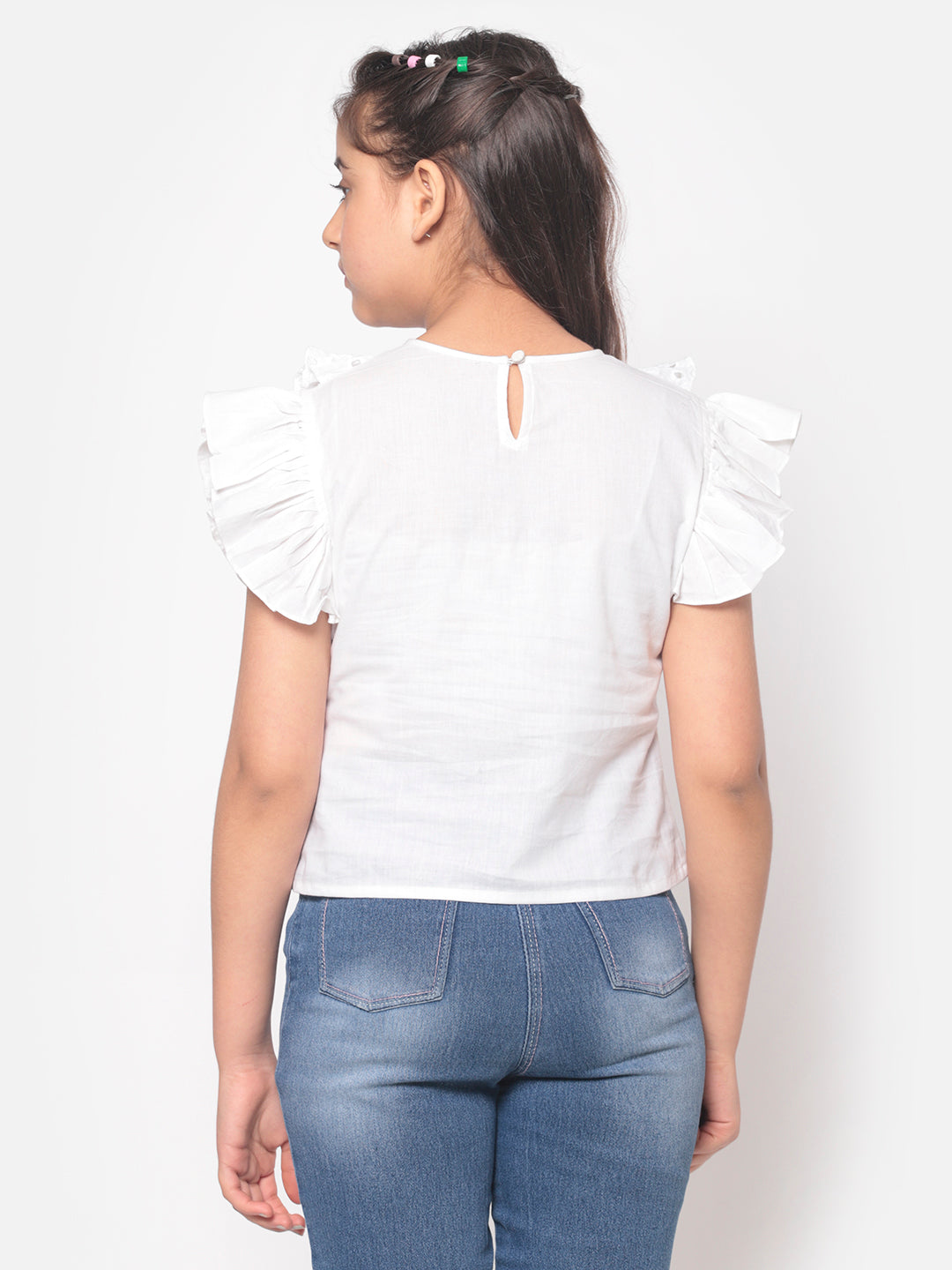 MINOS Solid White Frill Top