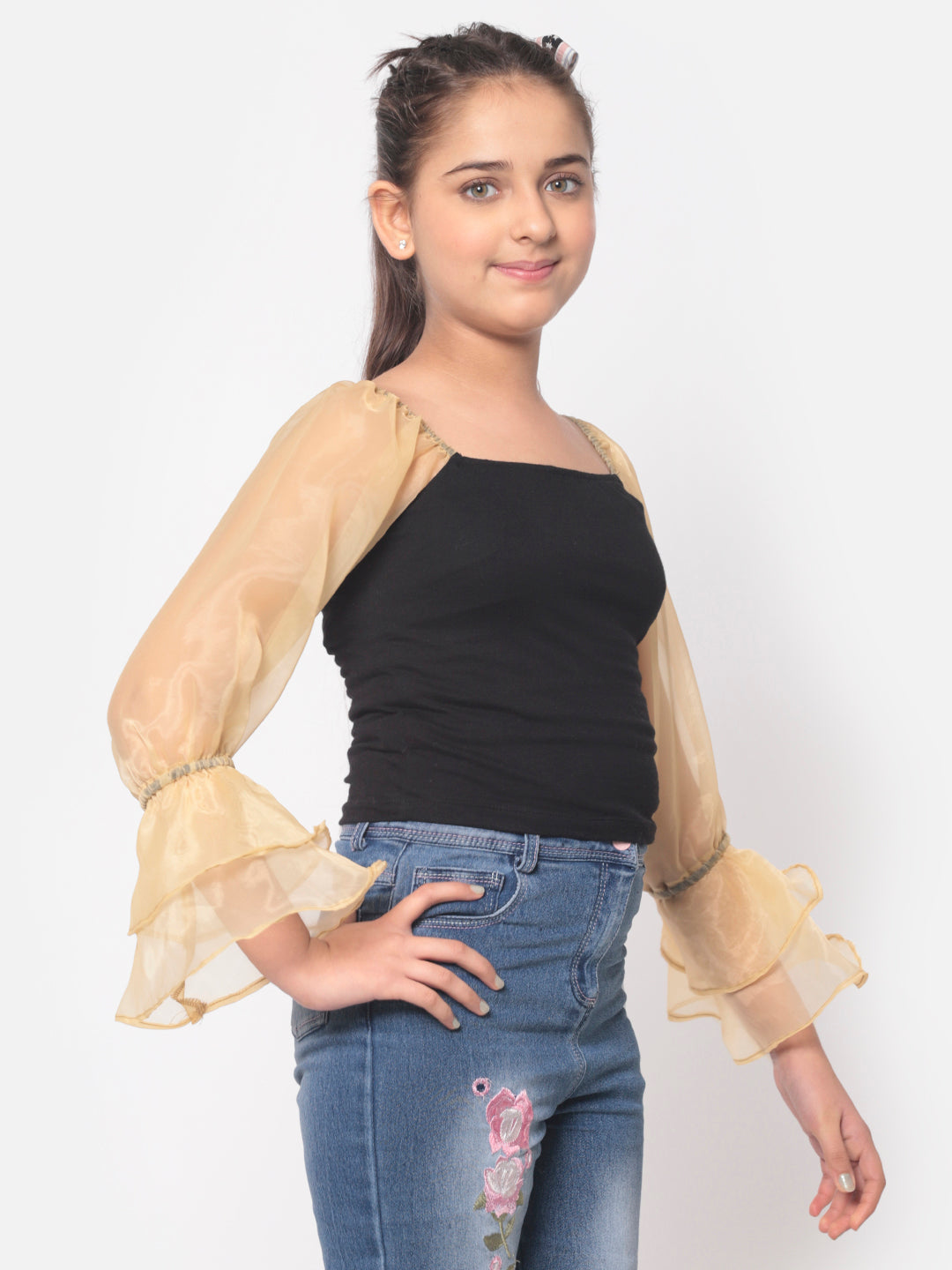 MINOS Black Organza Sleeve Top