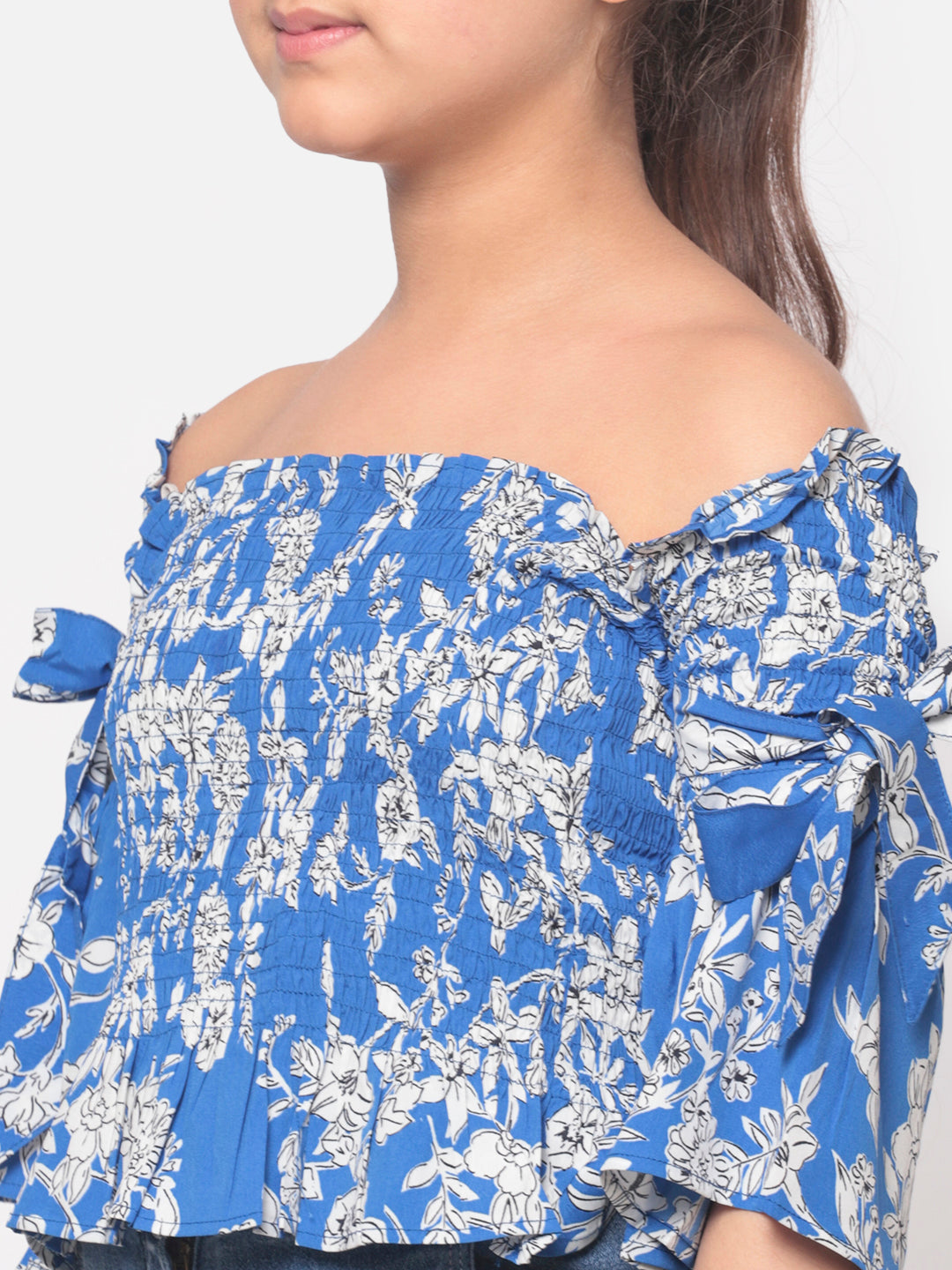 MINOS Blue Printed Smocked Top