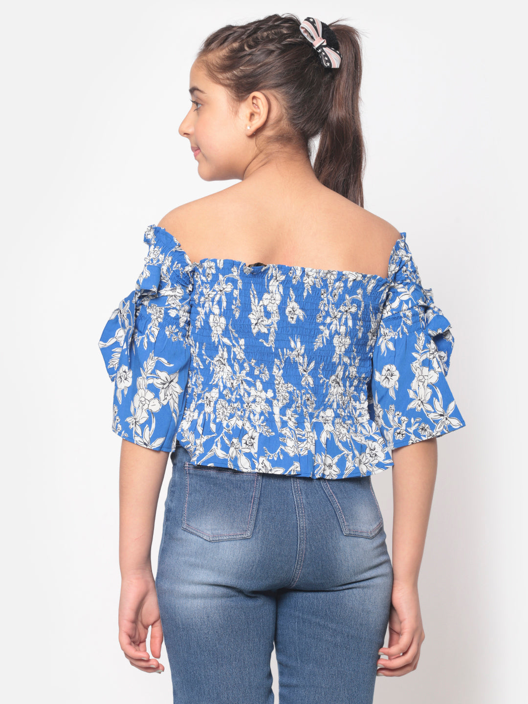 MINOS Blue Printed Smocked Top