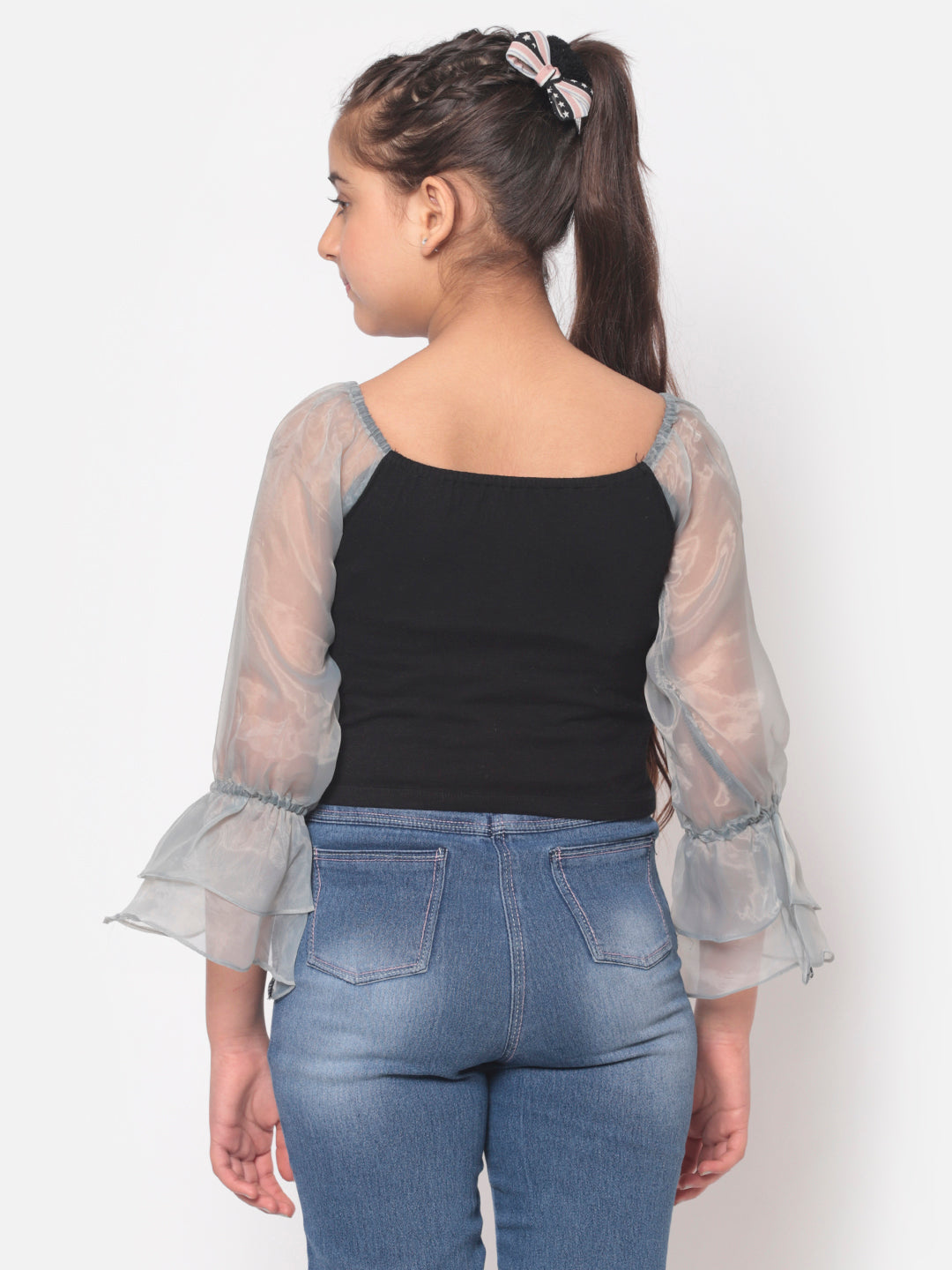 MINOS Black Organza Sleeve Top