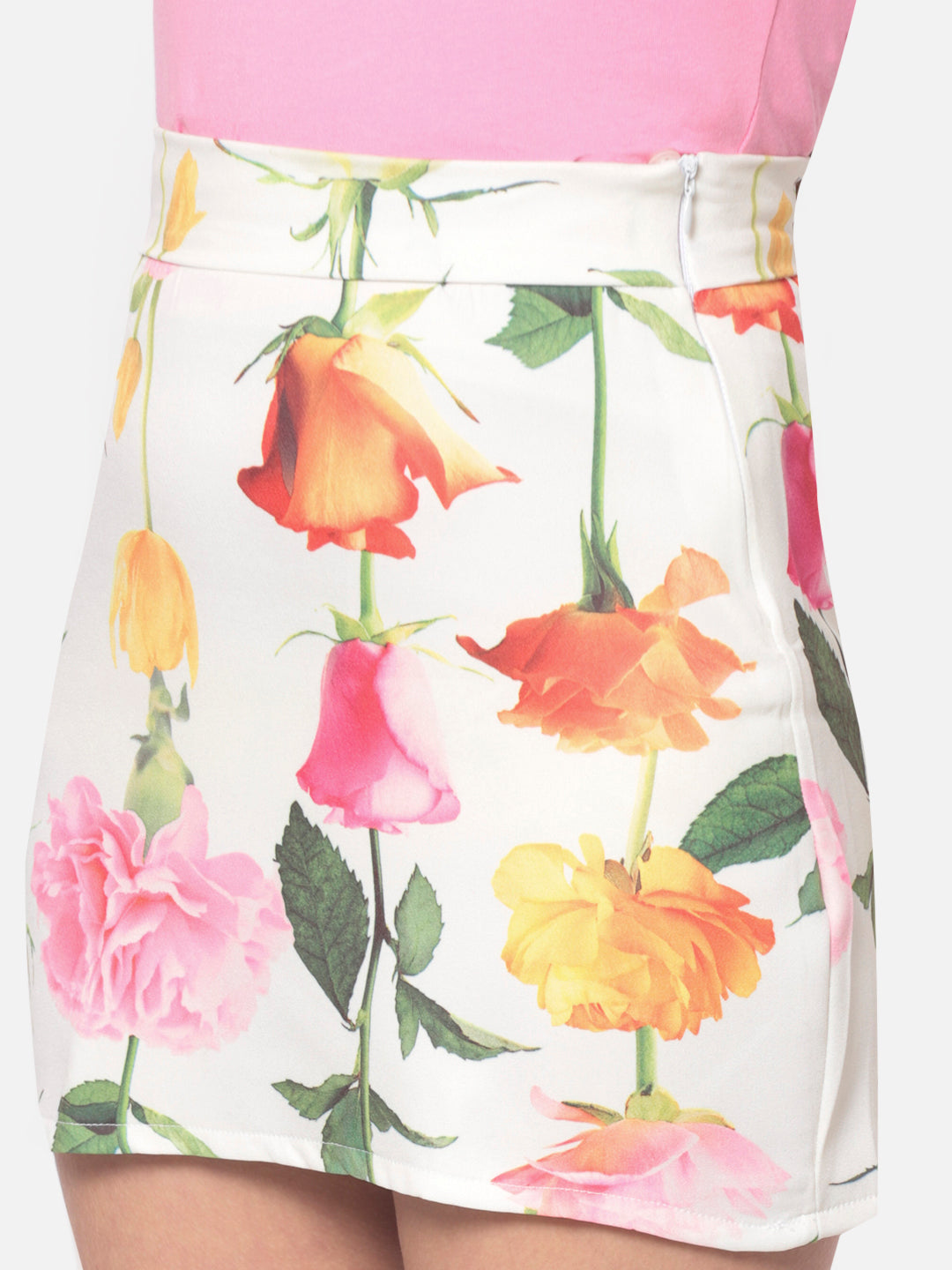 MINOS White Floral Skirt